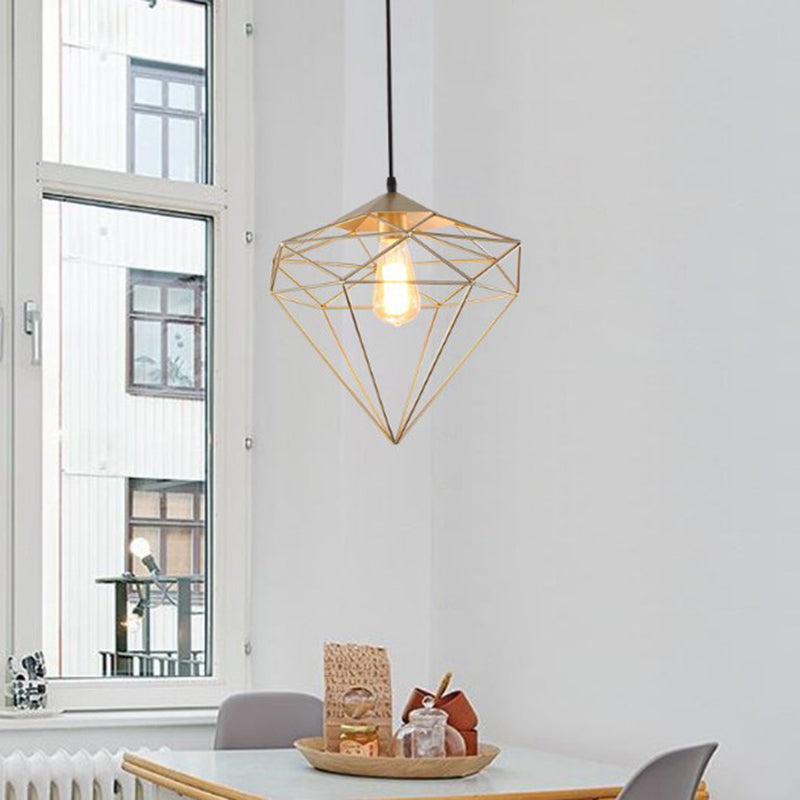 Iron Wire Cage Pendant Lamp Loft Style 1-Head Dining Room Suspension Light Fixture