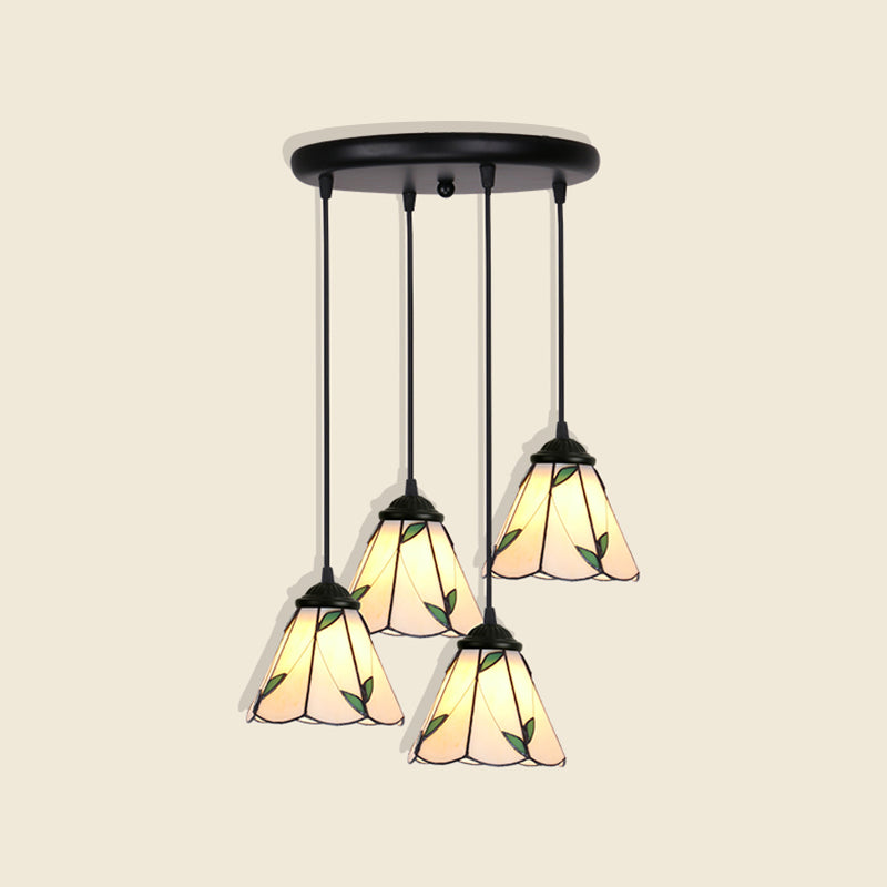 Floral Pendant Ceiling Light Handcrafted Art Glass Tiffany Style Suspension Lamp for Dining Room