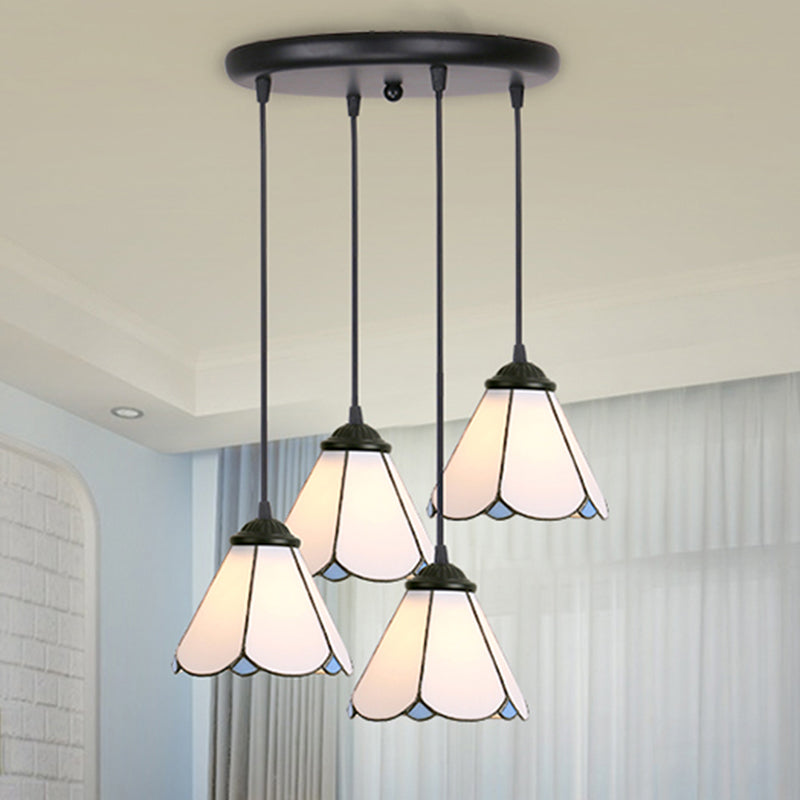 Floral Pendant Ceiling Light Handcrafted Art Glass Tiffany Style Suspension Lamp for Dining Room