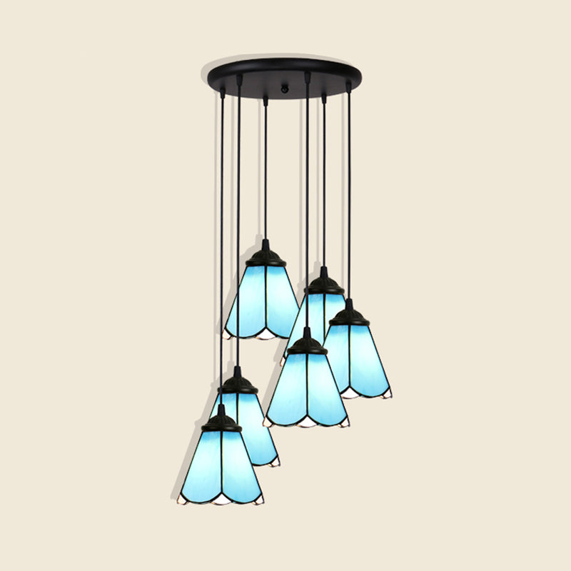 Floral Pendant Ceiling Light Handcrafted Art Glass Tiffany Style Suspension Lamp for Dining Room