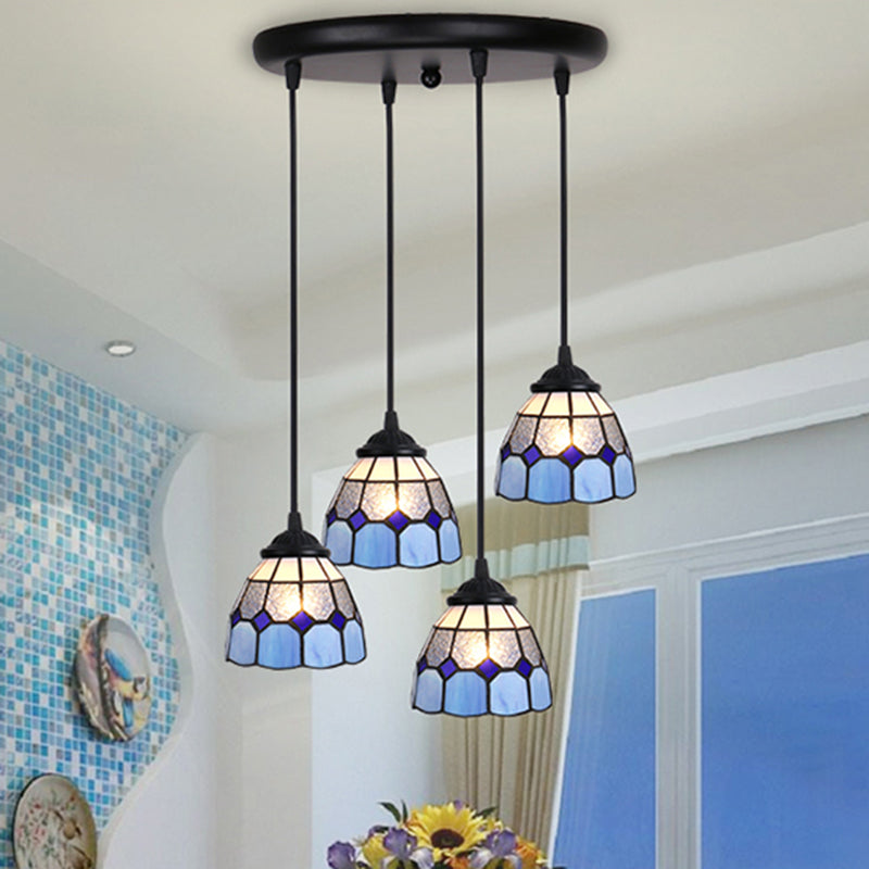 Floral Pendant Ceiling Light Handcrafted Art Glass Tiffany Style Suspension Lamp for Dining Room