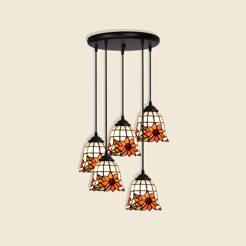 Floral Pendant Ceiling Light Handcrafted Art Glass Tiffany Style Suspension Lamp for Dining Room