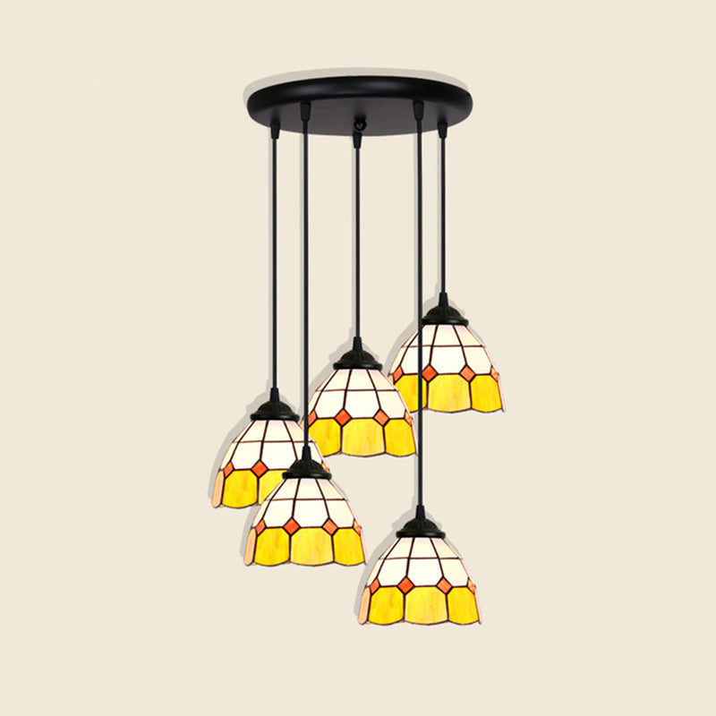 Floral Pendant Ceiling Light Handcrafted Art Glass Tiffany Style Suspension Lamp for Dining Room