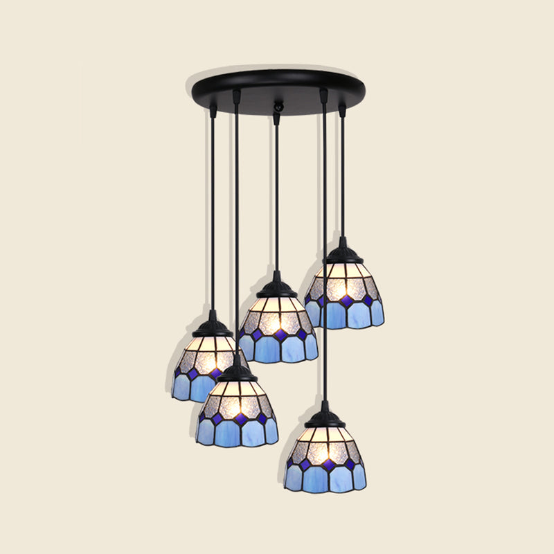 Floral Pendant Ceiling Light Handcrafted Art Glass Tiffany Style Suspension Lamp for Dining Room