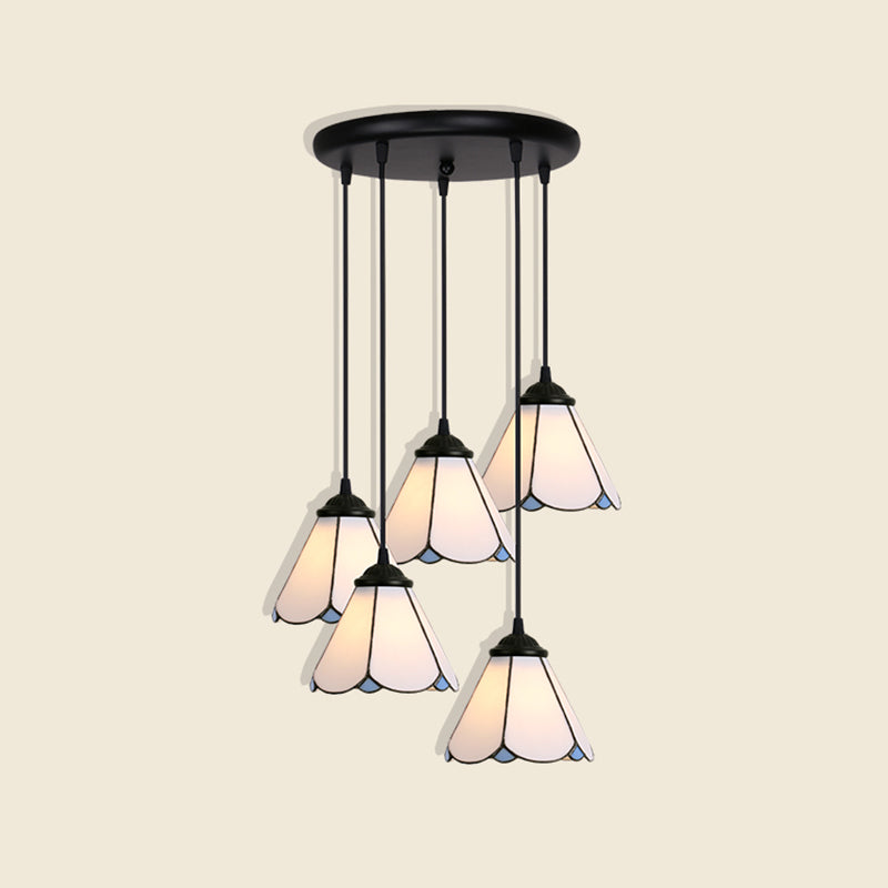 Floral Pendant Ceiling Light Handcrafted Art Glass Tiffany Style Suspension Lamp for Dining Room