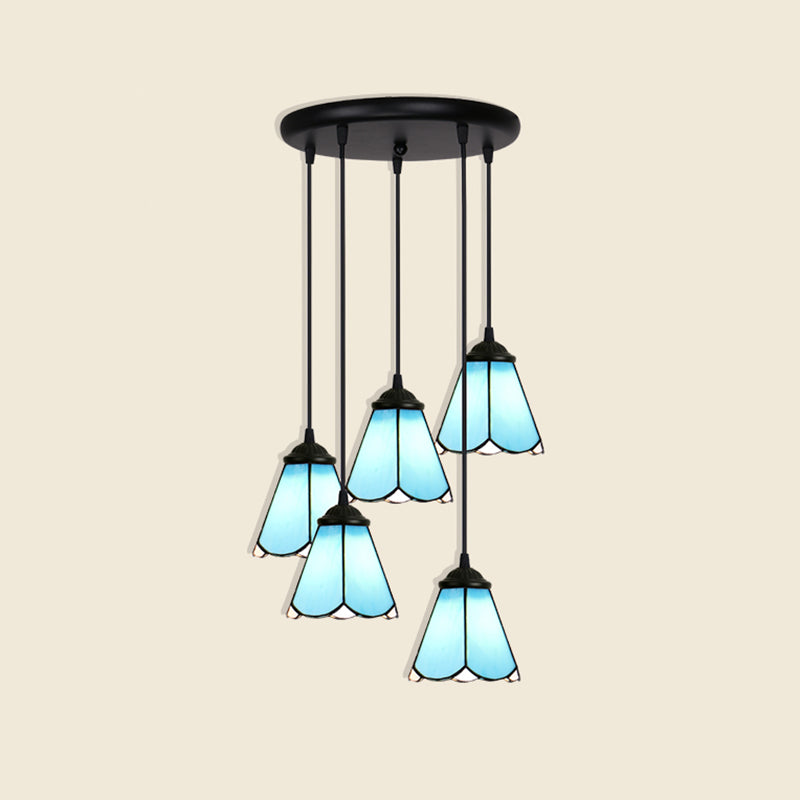 Floral Pendant Ceiling Light Handcrafted Art Glass Tiffany Style Suspension Lamp for Dining Room