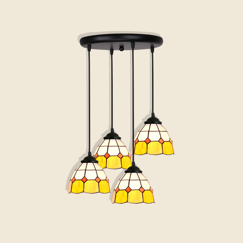 Floral Pendant Ceiling Light Handcrafted Art Glass Tiffany Style Suspension Lamp for Dining Room