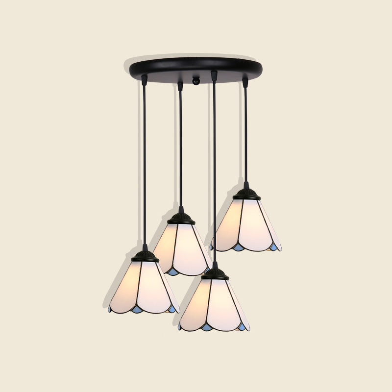 Floral Pendant Ceiling Light Handcrafted Art Glass Tiffany Style Suspension Lamp for Dining Room