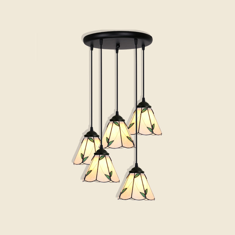 Floral Pendant Ceiling Light Handcrafted Art Glass Tiffany Style Suspension Lamp for Dining Room