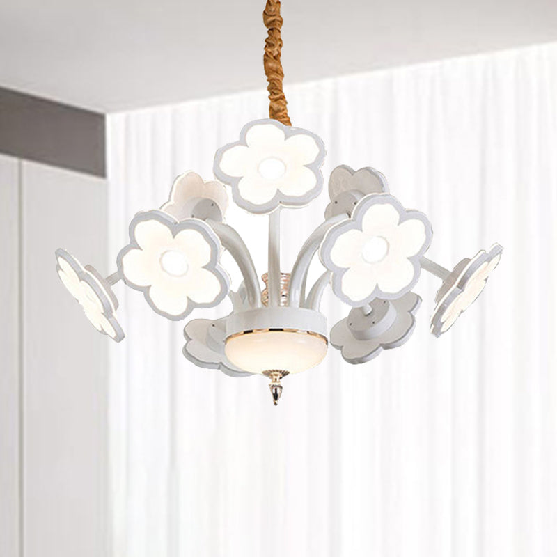 6/8/9/12 Flores LED Luz de lámpara de lámpara blanca Lámpara de colgar de sombra acrílica moderna en blanco