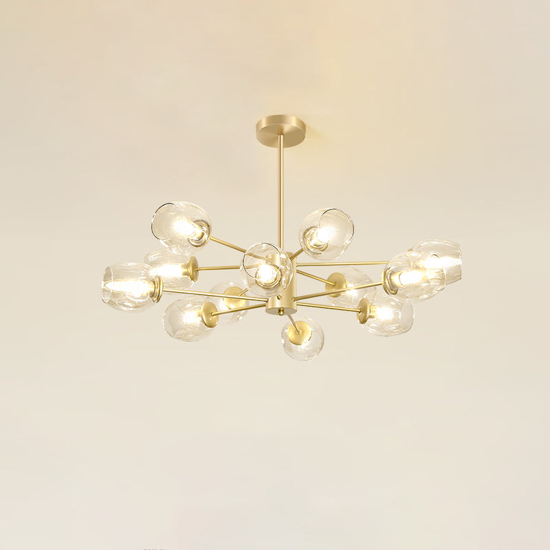 Dimpled Blown Glass Cup Chandelier Postmodern Gold Finish Hanging Lamp for Living Room