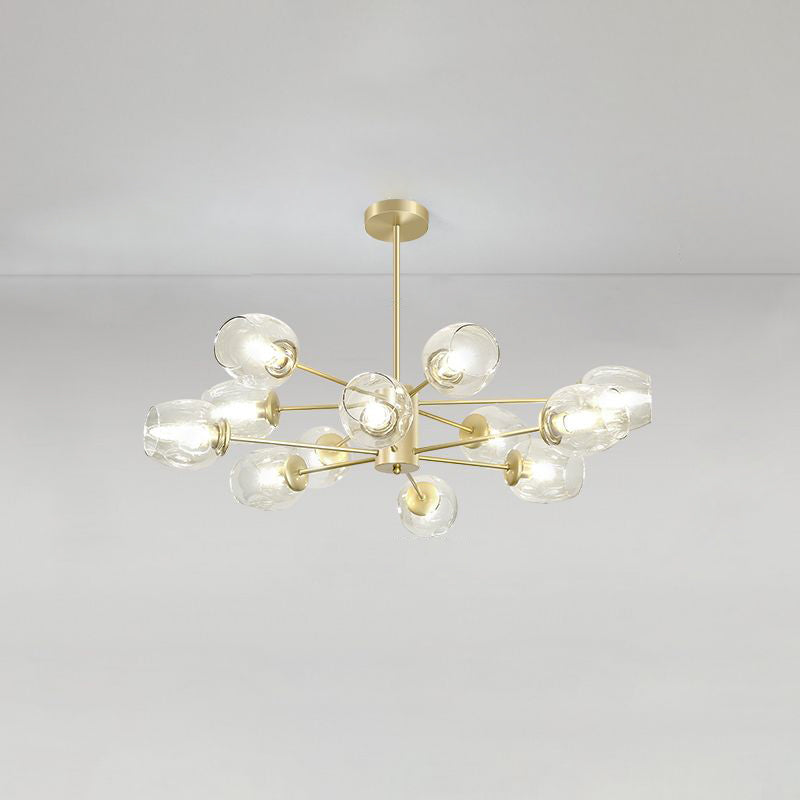 Dimpled Blown Glass Cup Chandelier Postmodern Gold Finish Hanging Lamp for Living Room