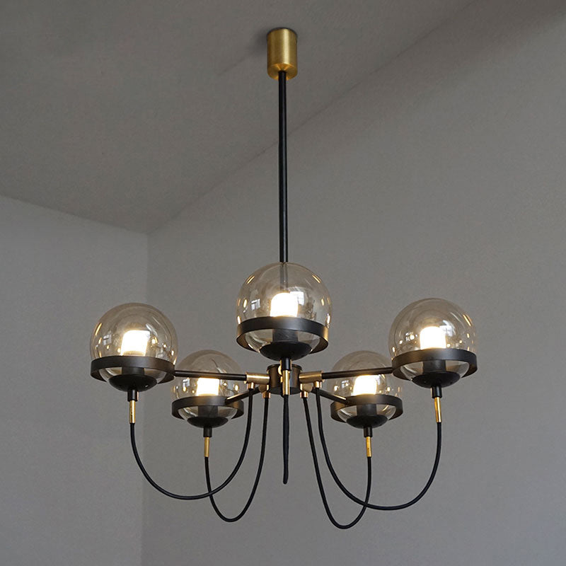 Luz colgante de suspensión de vidrio de cognelier de bola de estilo country con brazo swoop