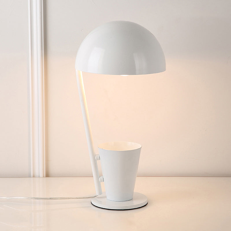 Lámpara de escritorio de tono metálico de domo Estilo contemporáneo 1 Bulbo de lectura negra/gris Luz de libro con taza de almacenamiento