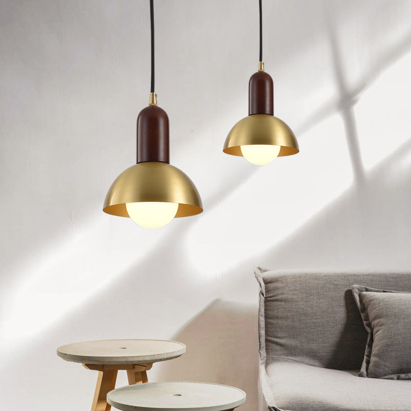 Bowl Shaped Bedside Pendulum Light Metallic 1 Bulb Minimalist Suspension Light in Gold
