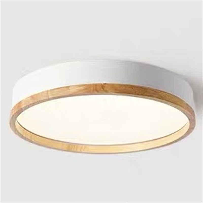 Plafonnier rond en métal à montage encastré Macaron LED avec jante en bois