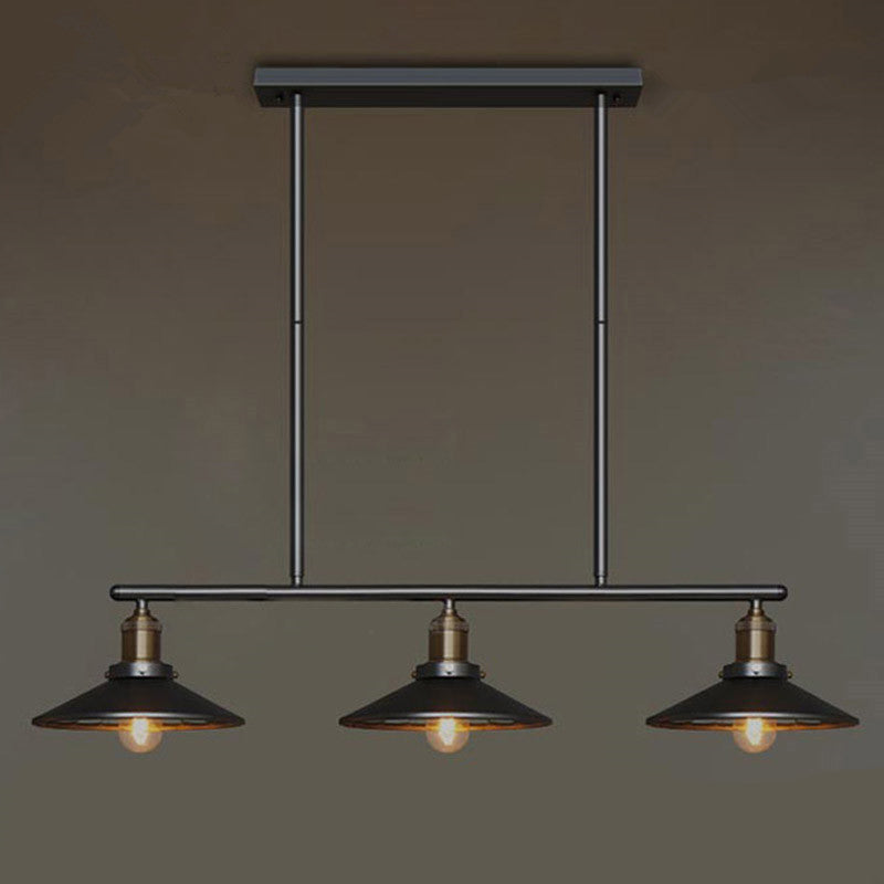 Cone Shade Restaurant Island Lamp Warehouse Style Metal 3 Heads Black Pendant Light