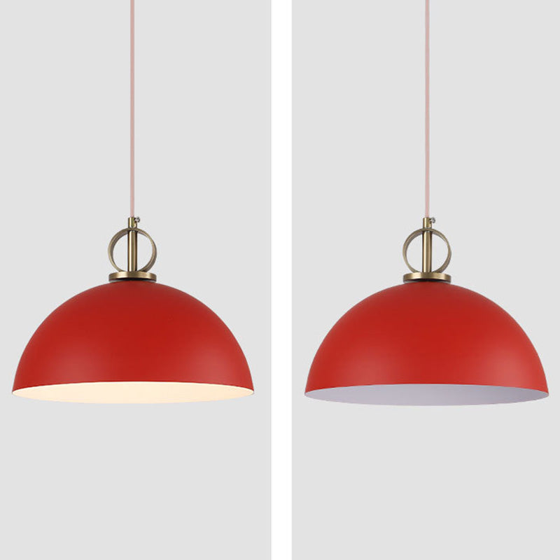 Macaron Dome Hanging Pendant Light Metal 1-Bulb Restaurant Pendulum Light with Brass Ring Deco