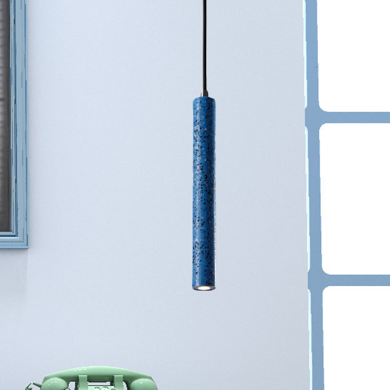 Tube Pendant Lighting Nordic Cement 1 Light Yellow/Blue/Green Hanging Ceiling Light, 12"/21.5"H