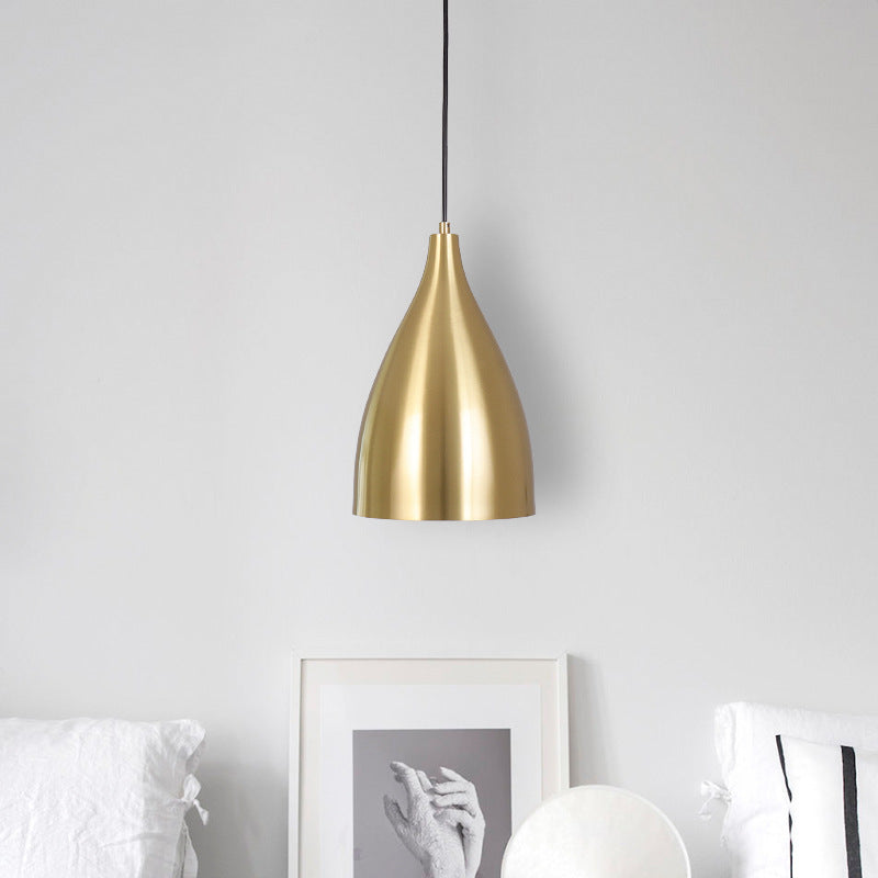 Metal Bullet Shaped Hanging Lamp Post-Modern Single Gold Plated Suspension Pendant for Restaurant