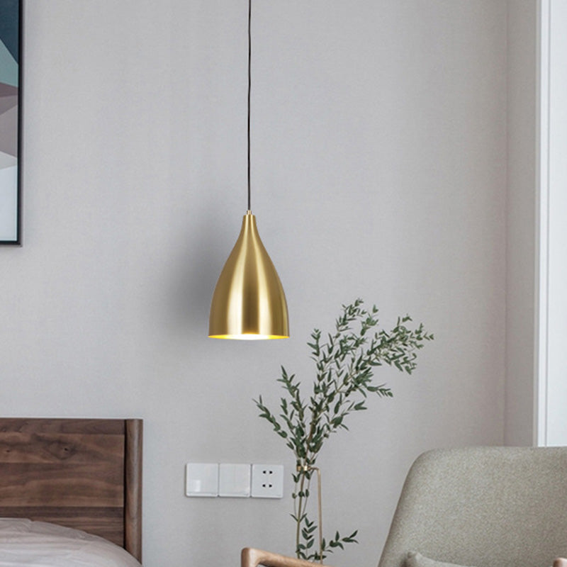 Metal Bullet Shaped Hanging Lamp Post-Modern Single Gold Plated Suspension Pendant for Restaurant