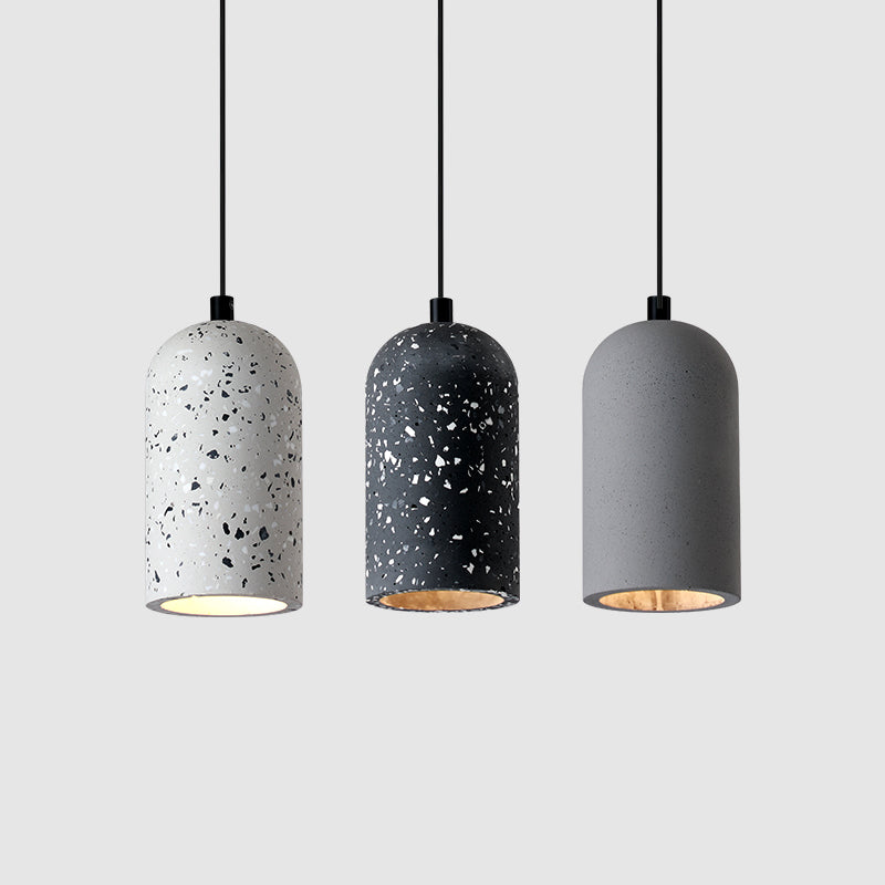 Elongated Dome Terrazzo Hanging Lamp Nordic Style Single Pendant Light Fixture for Bedroom