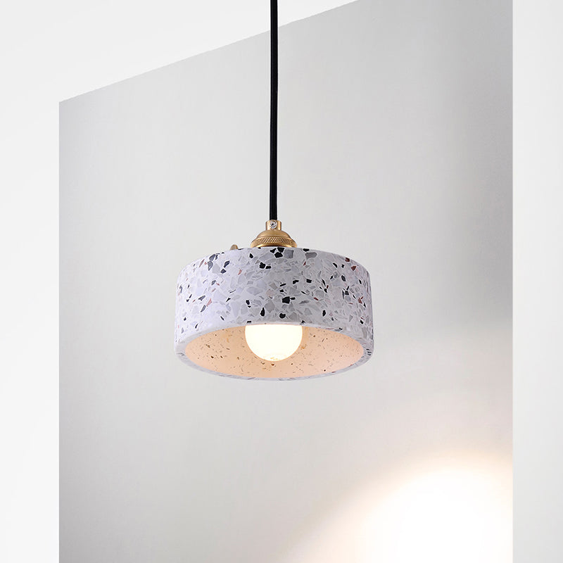 Round Bedside Hanging Light Fixture Terrazzo Single Simplicity Pendant Lamp with Rotary Switch