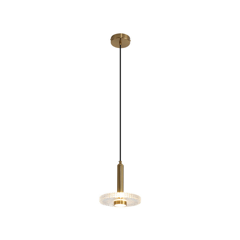 Flat Shade Hanging Light Fixture Simplicity Acrylic Gold LED Ceiling Lamp for Bedroom