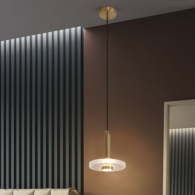 Flat Shade Hanging Light Fixture Simplicity Acrylic Gold LED Ceiling Lamp for Bedroom