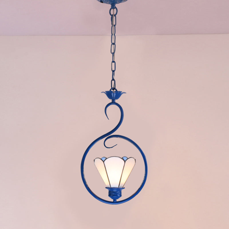 Blue Ring Pendulum Light Vintage 1 Head Tiffany Glass Pendant Ceiling Lamp for Bedroom
