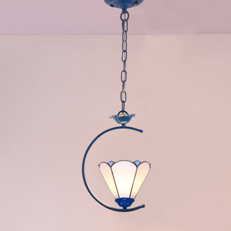 Blue Ring Pendulum Light Vintage 1 Head Tiffany Glass Pendant Ceiling Lamp for Bedroom