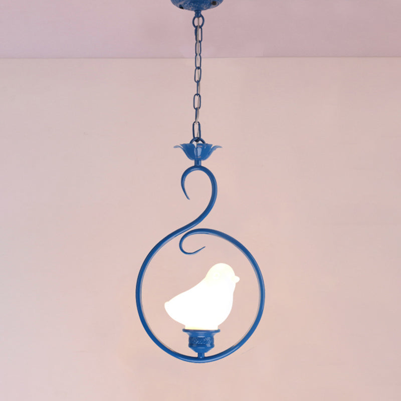 Blue Ring Pendulum Light Vintage 1 Head Tiffany Glass Pendant Ceiling Lamp for Bedroom