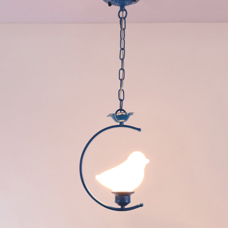 Blue Ring Pendulum Light Vintage 1 Head Tiffany Glass Pendant Ceiling Lamp for Bedroom