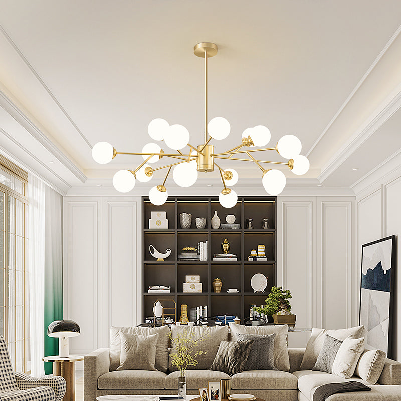 Molecular Chandelier Lamp Nordic Milky Glass Living Room Suspension Light in Gold