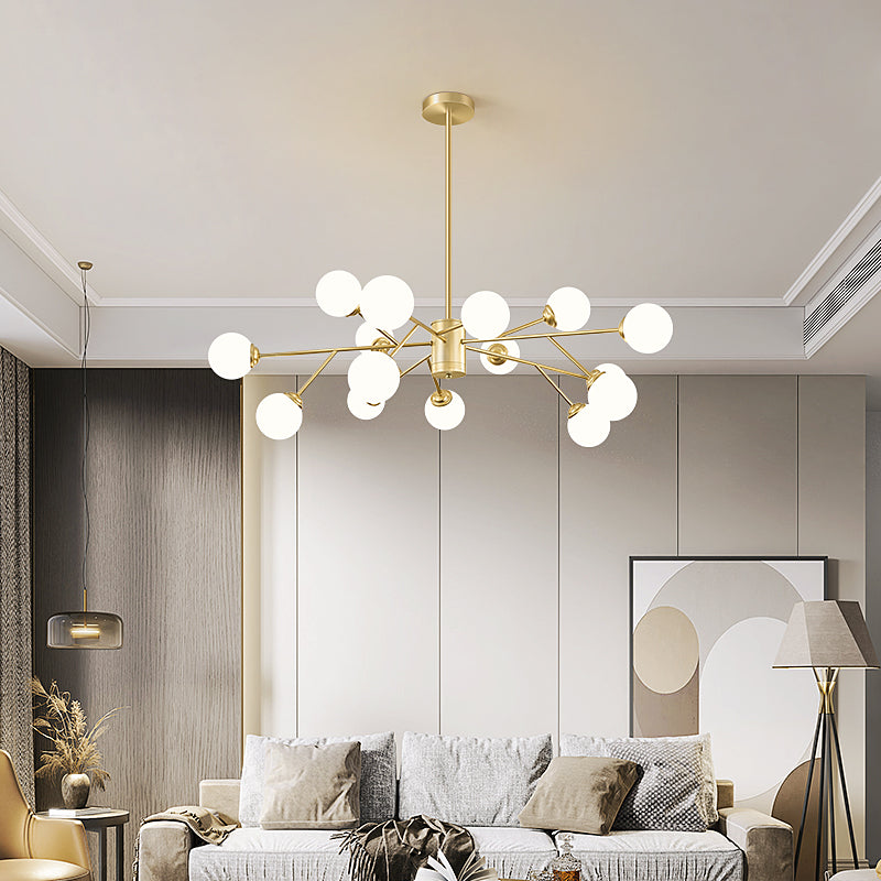 Molecular Chandelier Lamp Nordic Milky Glass Living Room Suspension Light in Gold