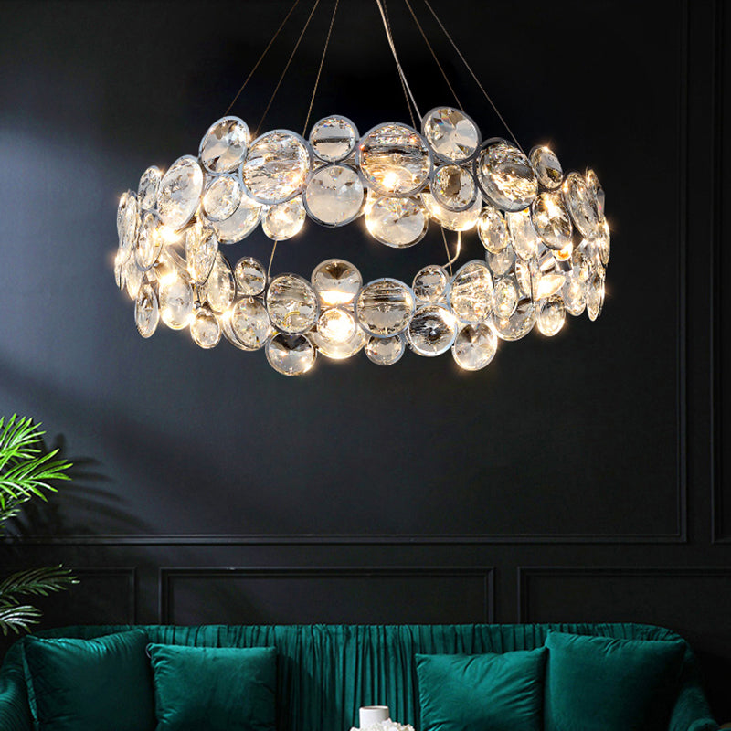 Beveled K9 Crystal Circles Chandelier Modern Stylish 8-Bulb Clear Ceiling Pendant Lamp