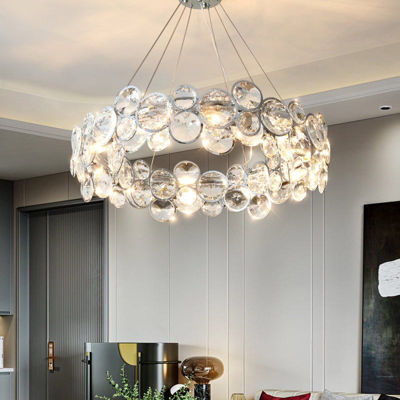 Beveled K9 Crystal Circles Chandelier Modern Stylish 8-Bulb Clear Ceiling Pendant Lamp