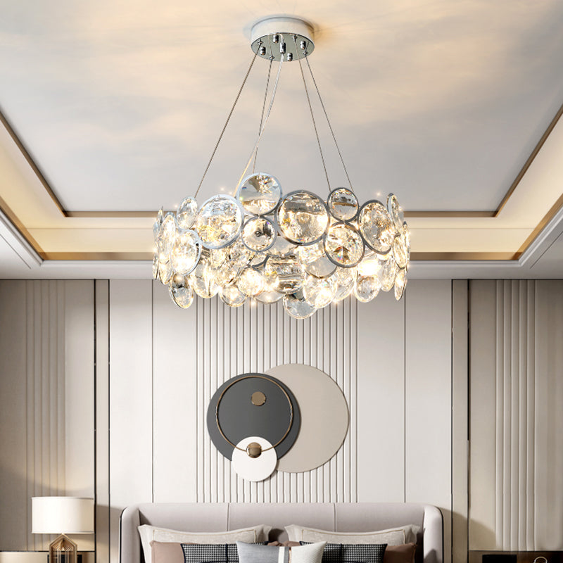 Beveled K9 Crystal Circles Chandelier Modern Stylish 8-Bulb Clear Ceiling Pendant Lamp