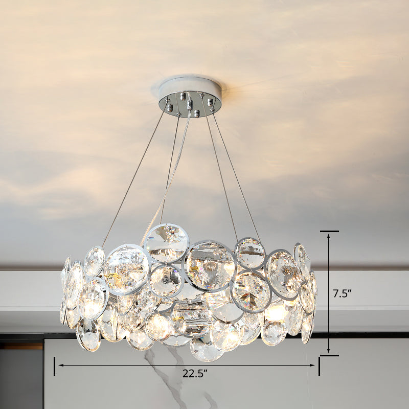 Beveled K9 Crystal Circles Chandelier Modern Stylish 8-Bulb Clear Ceiling Pendant Lamp