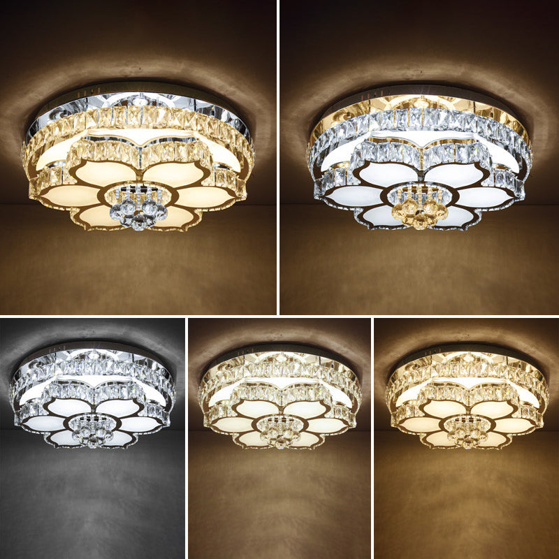 Plafonnier à fleurs incrusté de cristal, plafonnier LED blanc moderne pour le salon