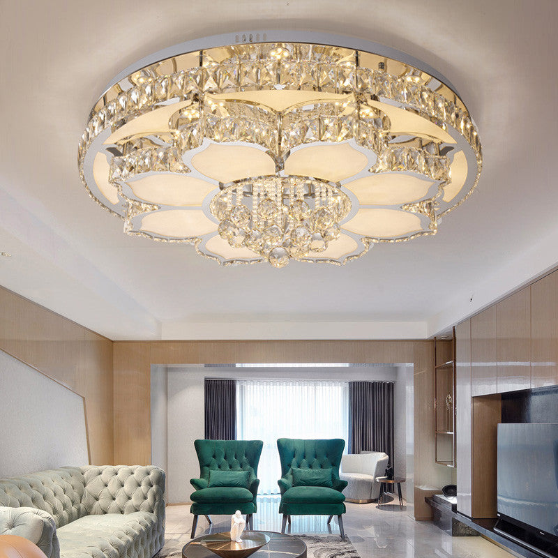 Plafonnier à fleurs incrusté de cristal, plafonnier LED blanc moderne pour le salon