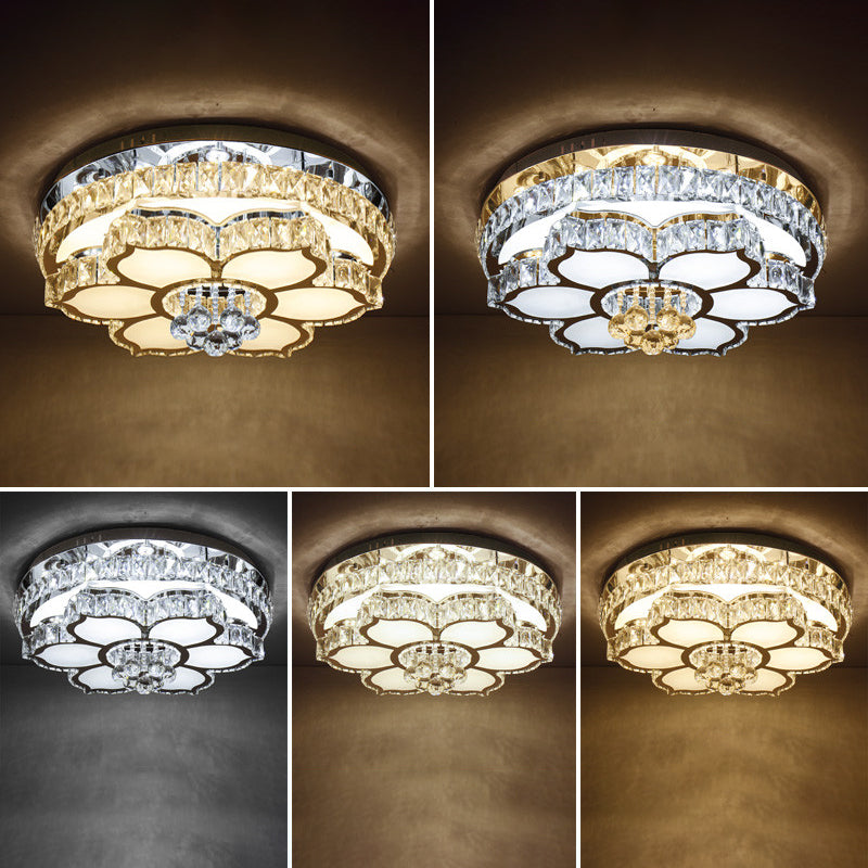 Plafonnier à fleurs incrusté de cristal, plafonnier LED blanc moderne pour le salon