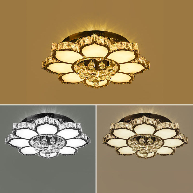 Plafonnier à fleurs incrusté de cristal, plafonnier LED blanc moderne pour le salon