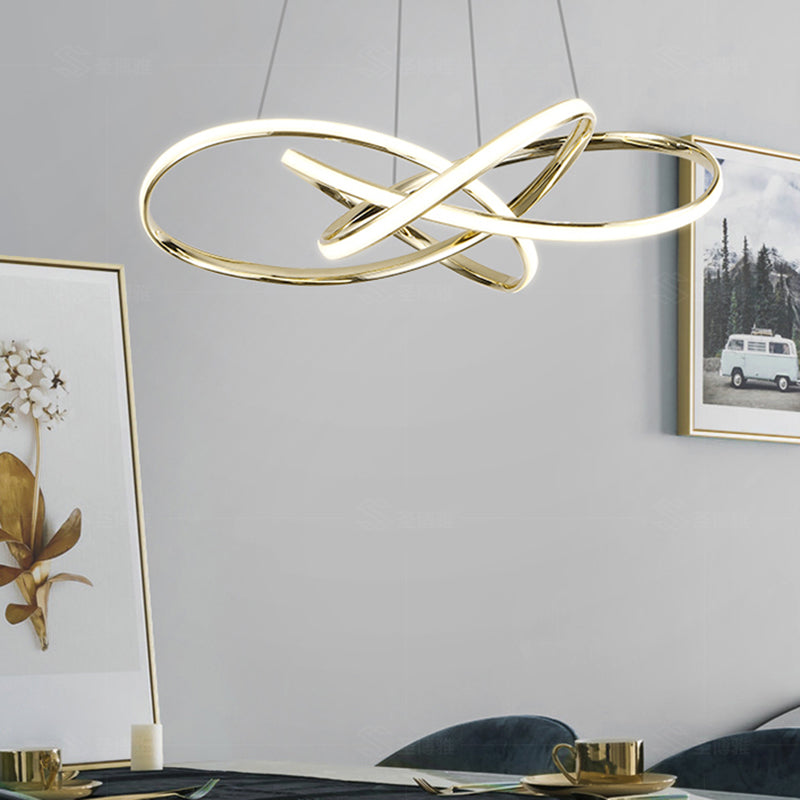 Gold Plated Circling Pendant Chandelier Minimalistic Metal LED Suspension Light for Restaurant