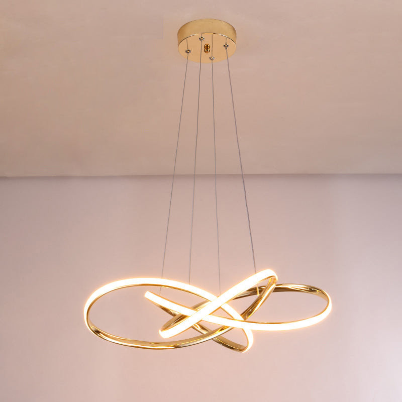 Gold Plated Circling Pendant Chandelier Minimalistic Metal LED Suspension Light for Restaurant
