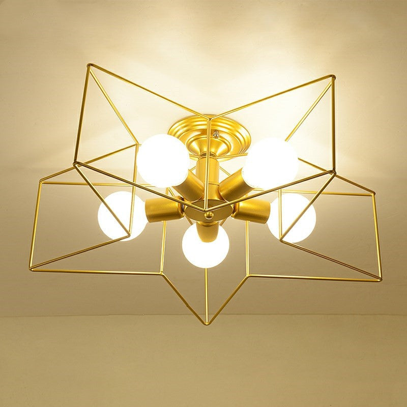 Nordic Star Shaped Cage Ceiling Fixture 5 Lights Metal Flush Mount Light for Living Room