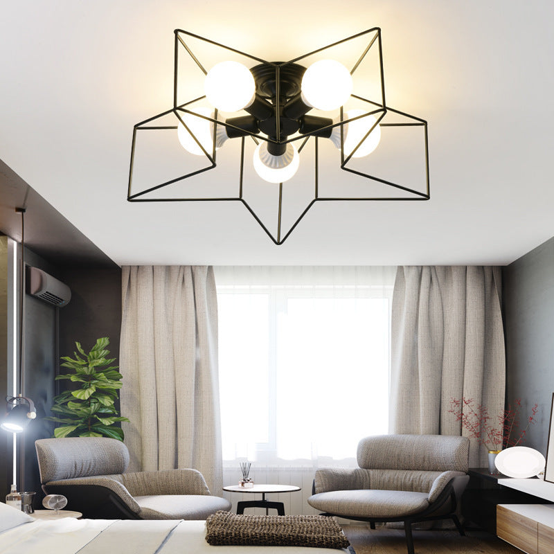 Nordic Star Shaped Cage Ceiling Fixture 5 Lights Metal Flush Mount Light for Living Room