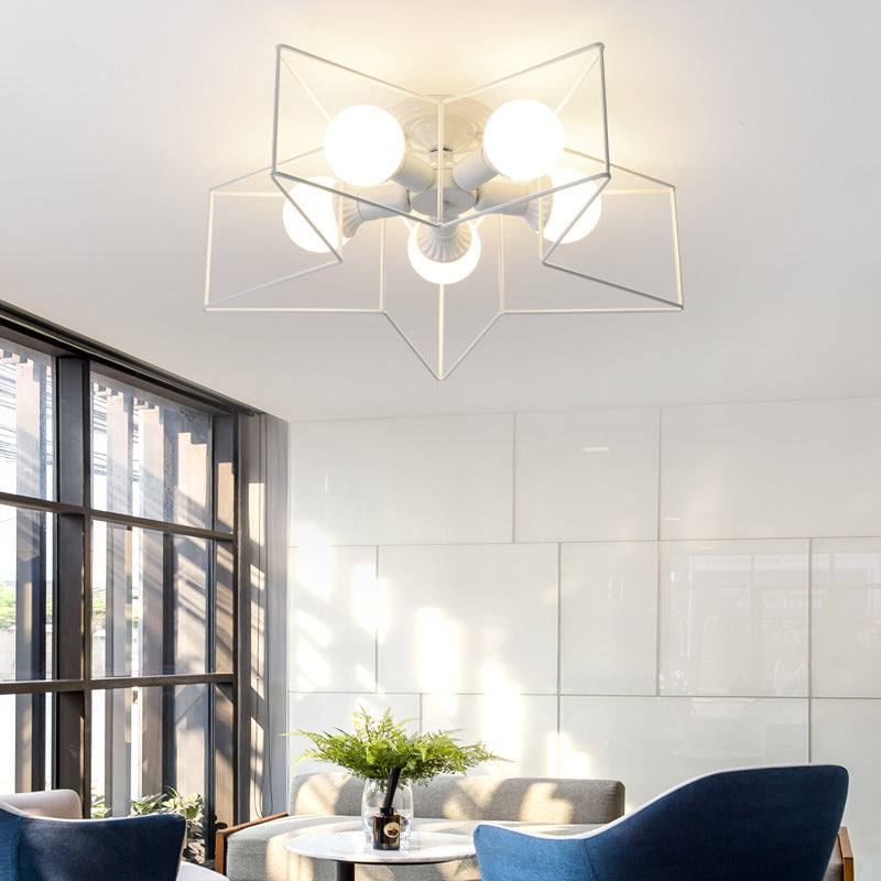 Nordic Star Shaped Cage Ceiling Fixture 5 Lights Metal Flush Mount Light for Living Room