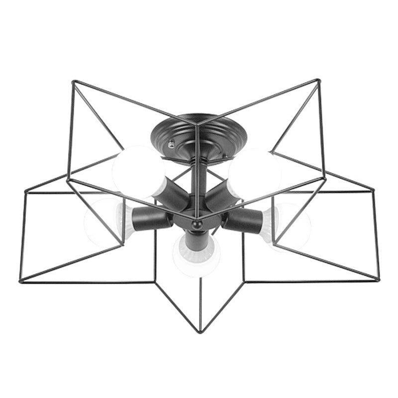 Nordic Star Shaped Cage Ceiling Fixture 5 Lights Metal Flush Mount Light for Living Room