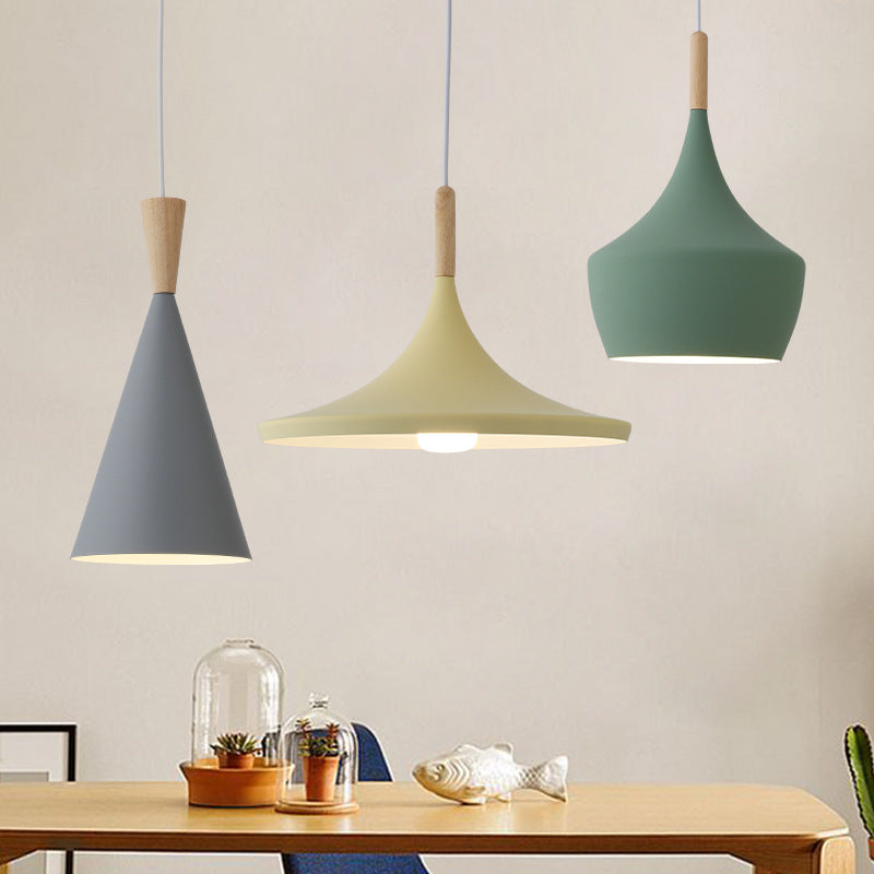 Geometric Metal Pendant Light Fixture Macaron Style 1-Light Hanging Light for Dining Room
